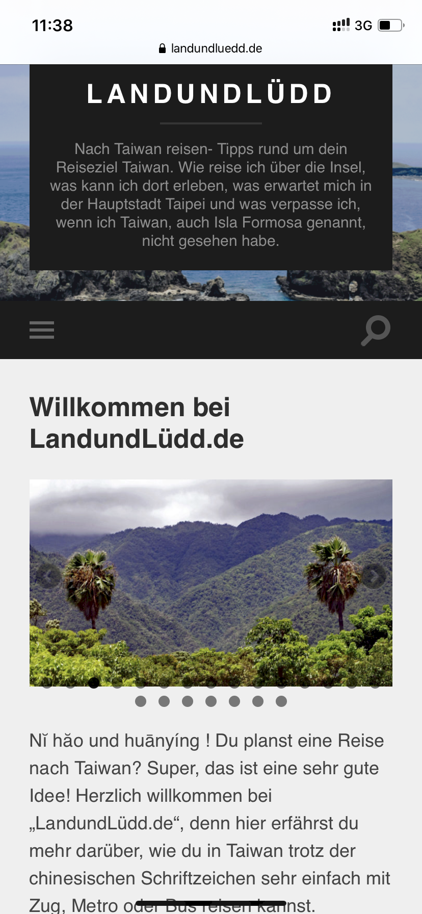Reiseführer-Website über Taiwan
