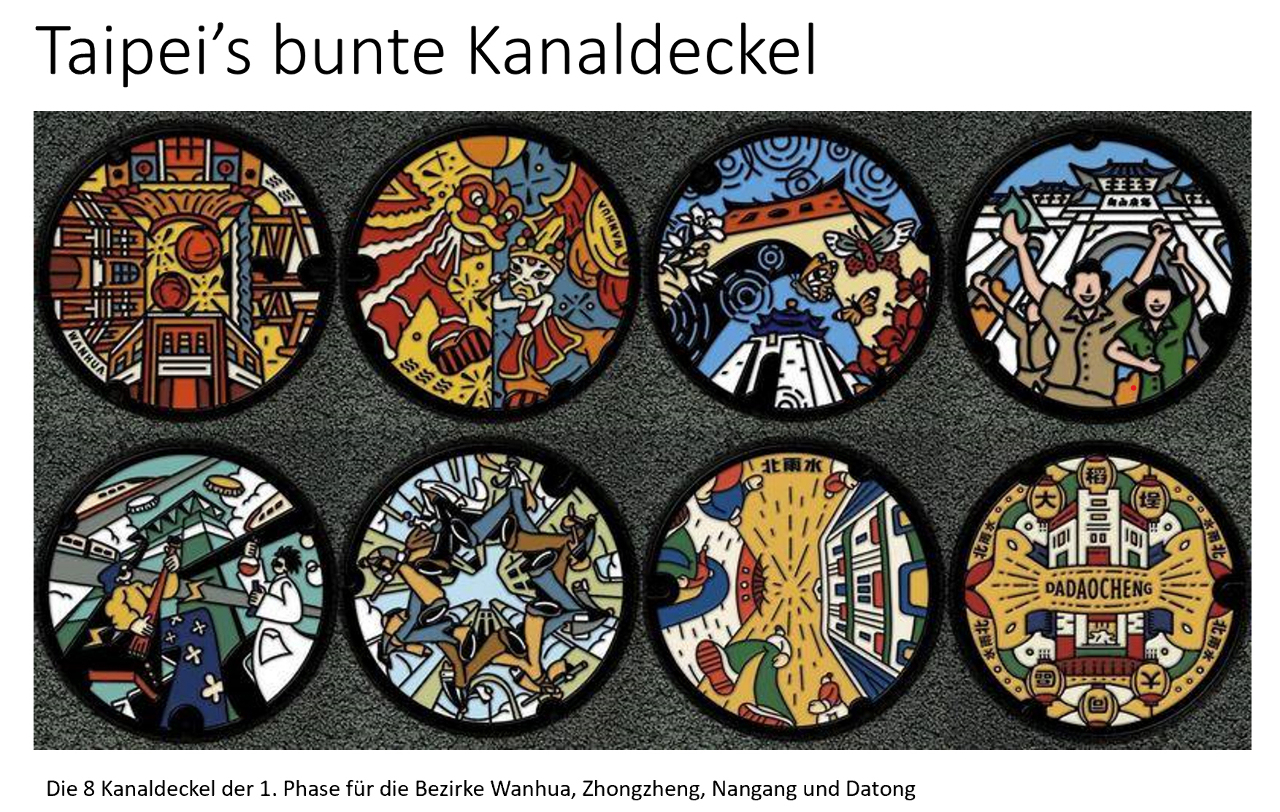 Taipeis bunte Kanaldeckel