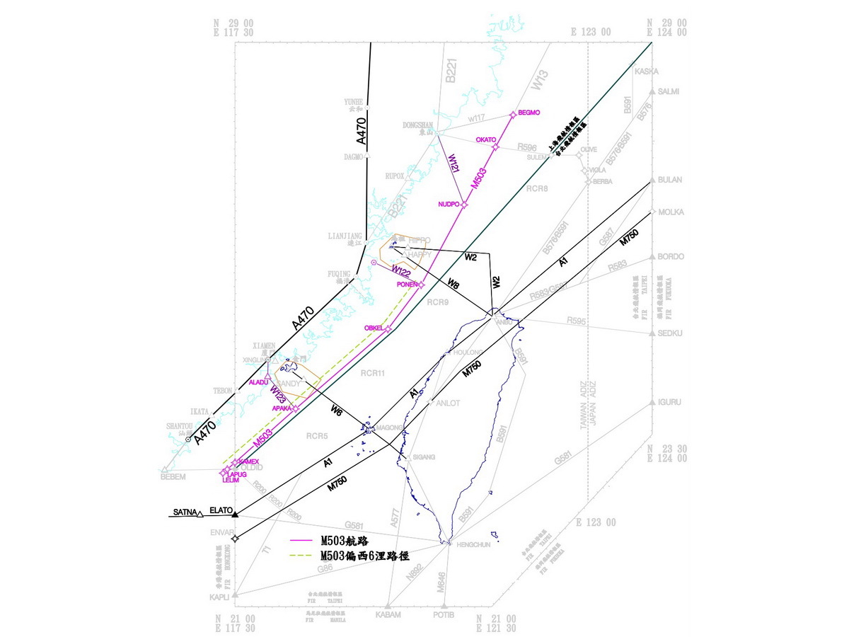 Flugroute M503 in der Taiwanstraße