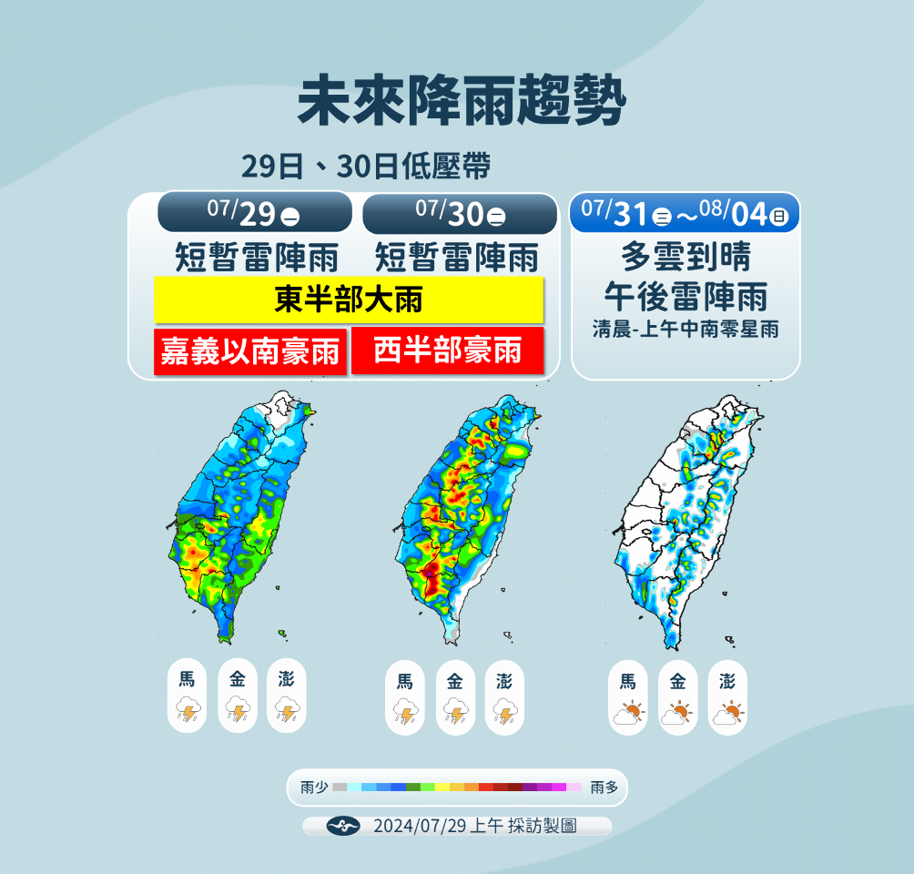 Wetterbehörde: Tiefdruckgebiet bringt weitere Regenschauer über Taiwan