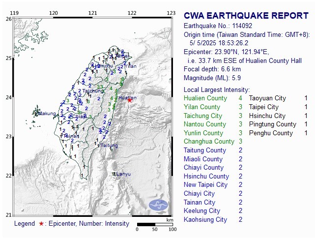 Erdbeben der Stärke 5,9 in Osttaiwan